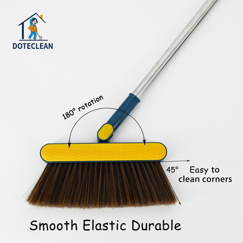 Dustpan & Brooms Set - Wind-Proof Plastic Upright Long Stainless Steel Handle PET