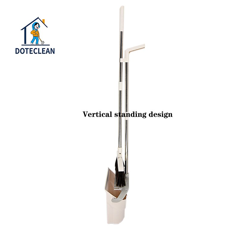 Dustpan and Broom Set - Vertical Standing Design Folding Windproof Plastic