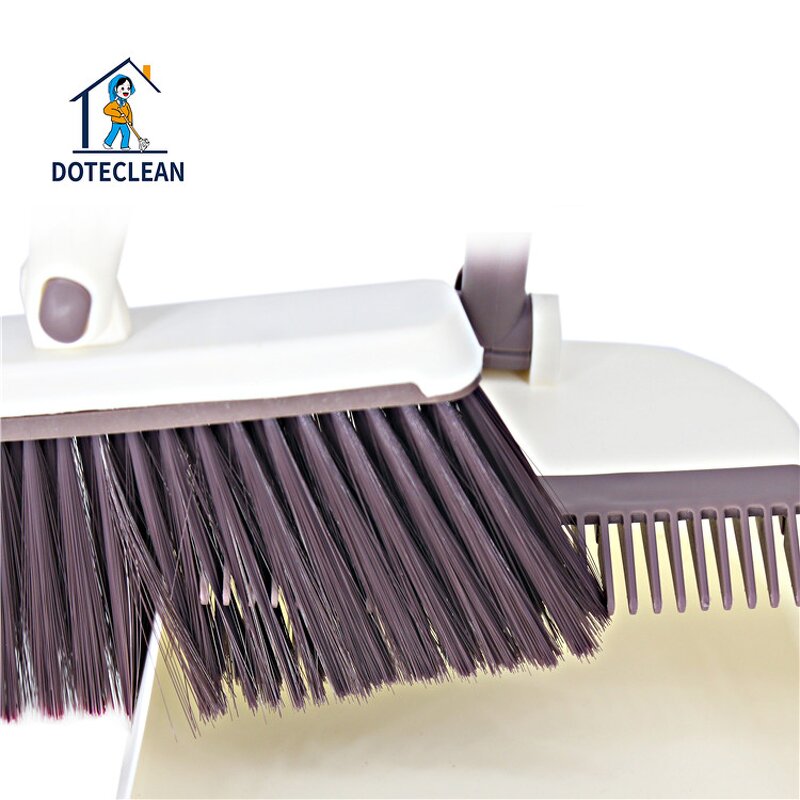 Broom Set - Long Handle Standing PET Broom Head Teeth Design Dustpan Plastic
