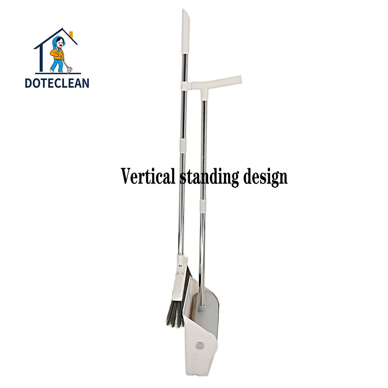 Broom Dustpan Set - Magnetic Suction Standing Stainless Steel Floor Cleaning PET