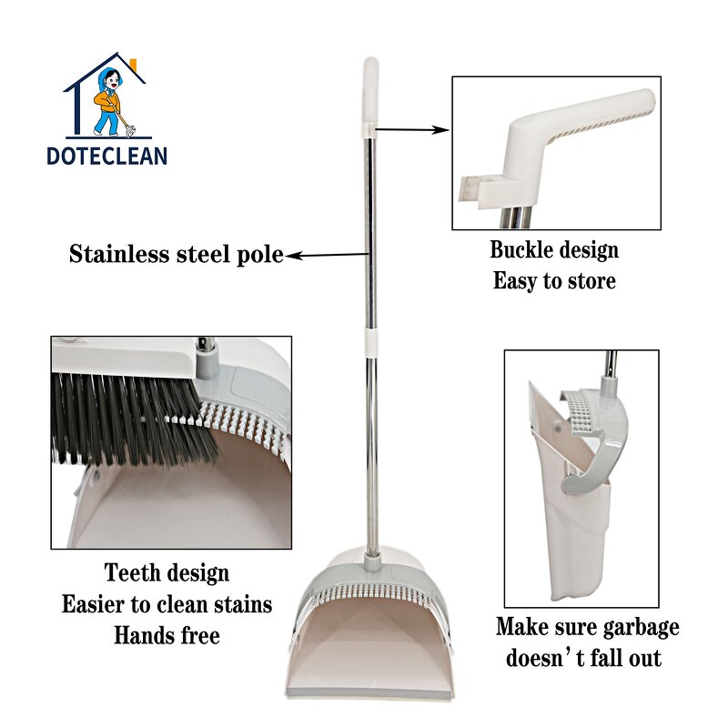 Dustpan and Broom Set - Vertical Standing Design Folding Windproof Plastic