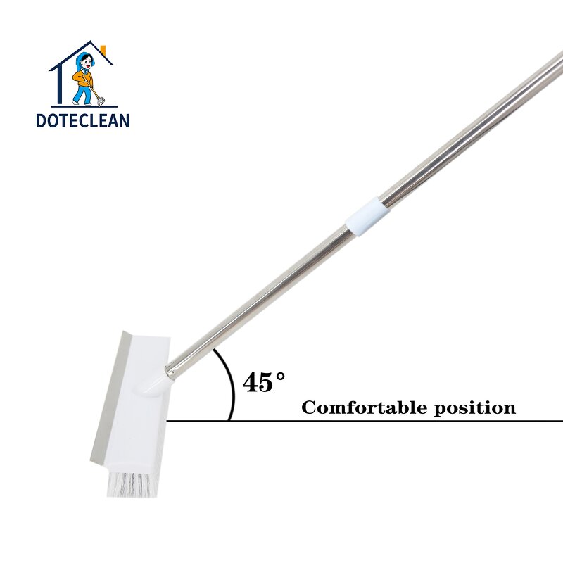 Floor Scrub Brush - Long Handle Stainless Steel 3-Connecting Poles Squeegee