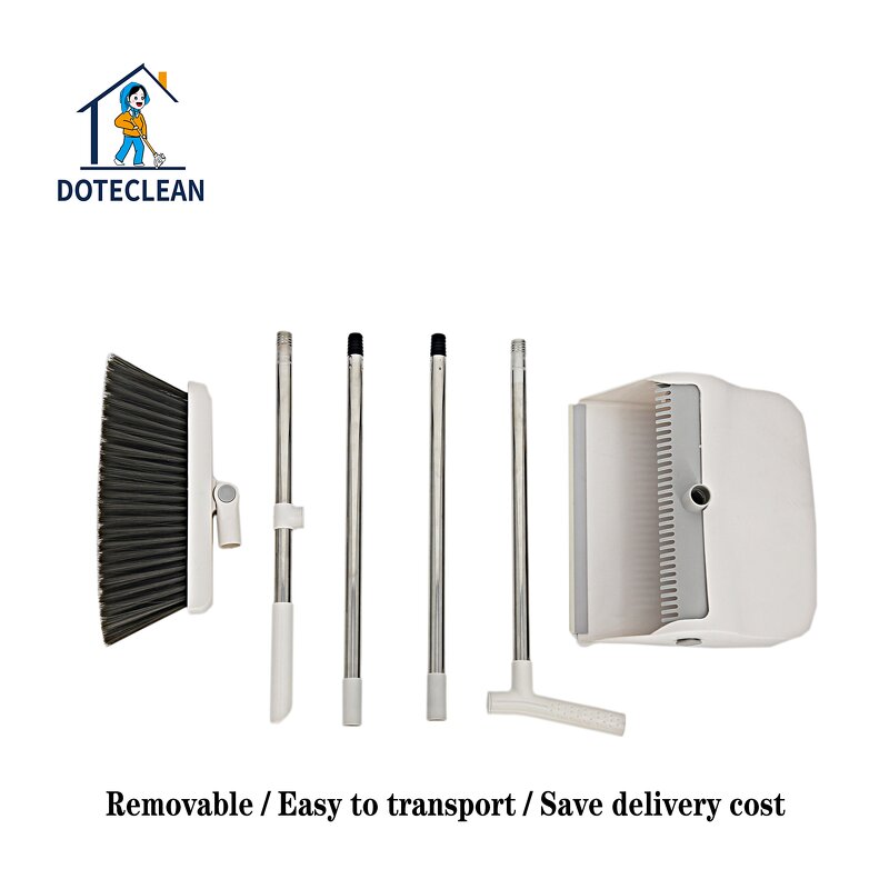 Broom Dustpan Set - Magnetic Suction Standing Stainless Steel Floor Cleaning PET