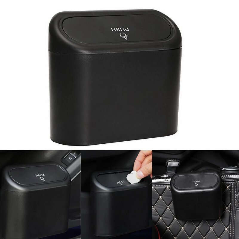 Mini Trash Can - 1L ABS with Lid Car Interior Storage Box & Trash Bag