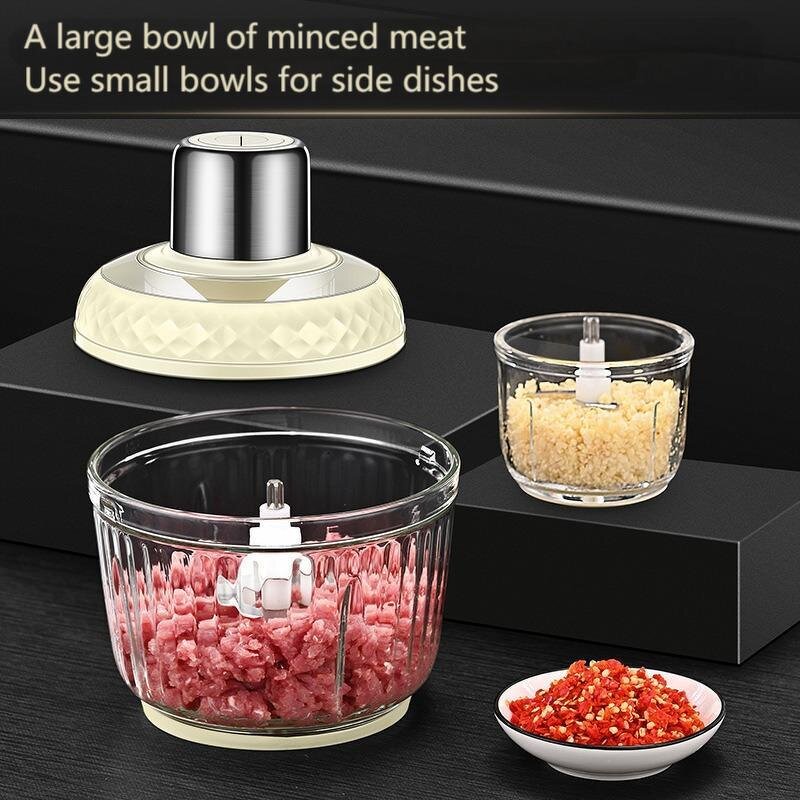 Electric Meat Grinder - 2L Pure Copper Blades Glass Bowl for Home Kitchen