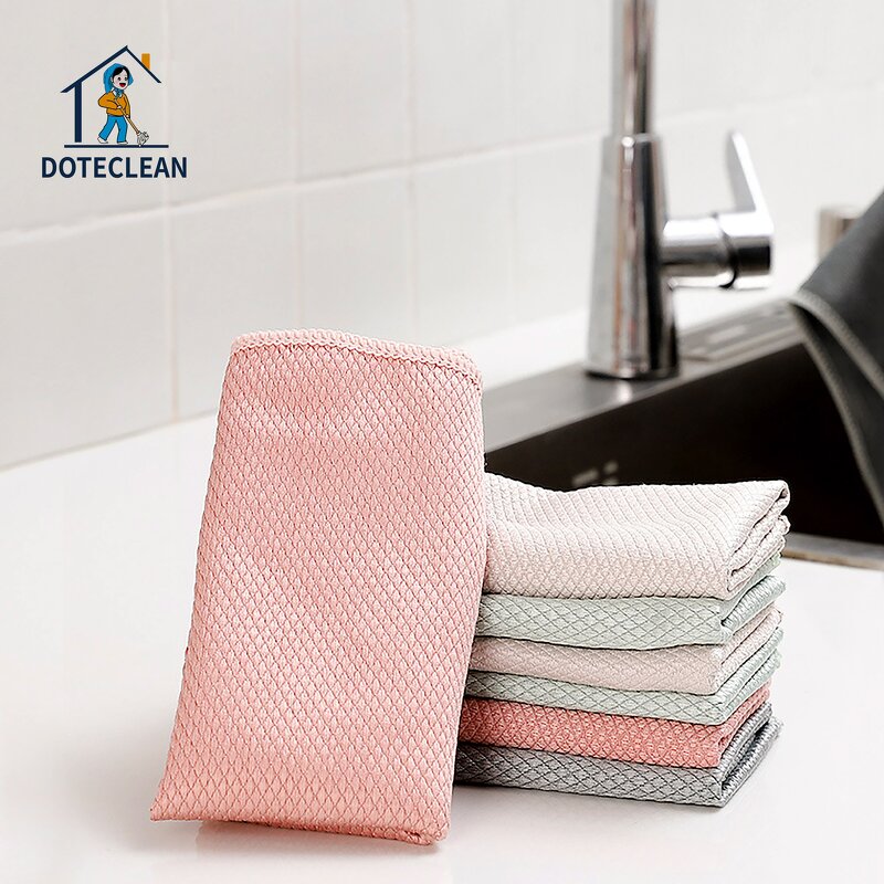 Microfiber Cleaning Cloth - Super Absorbent Fish Scale Soft Family Glass Stain Removing