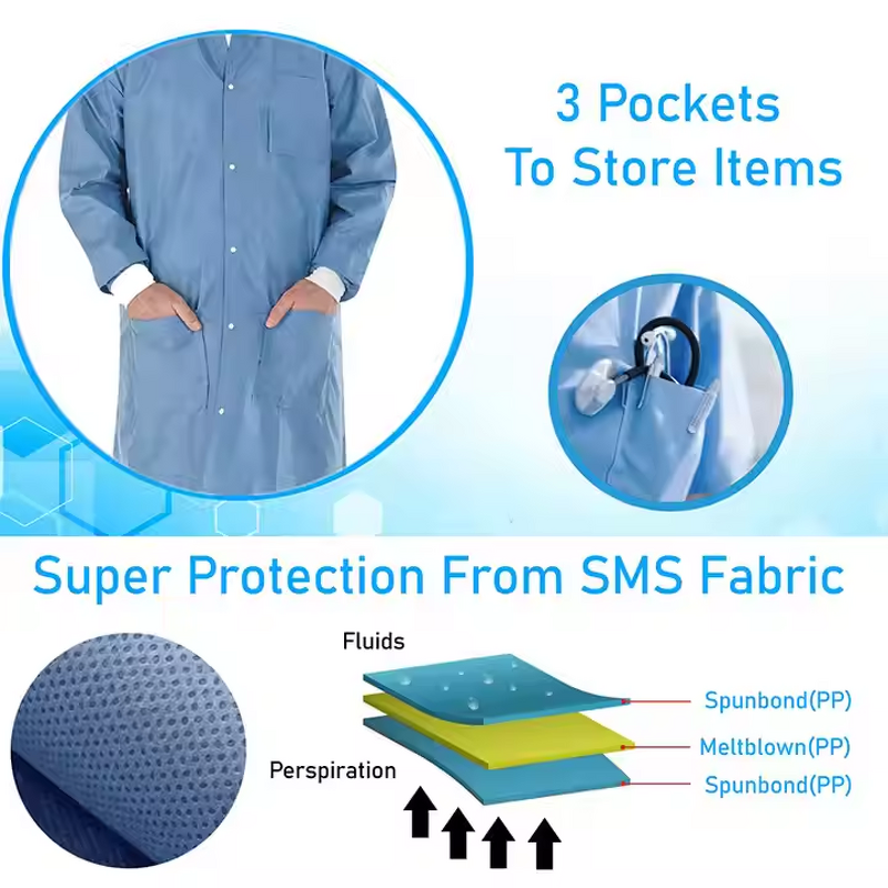 Disposable Lab Coat - Lightweight Breathable Nonwoven White