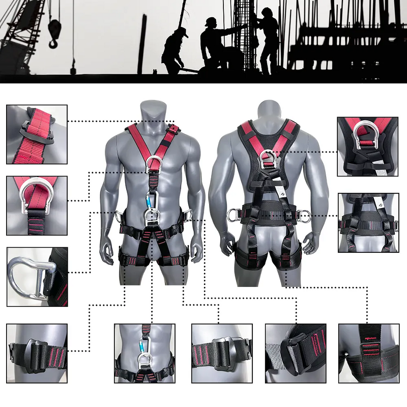 Fall Protection Safety Harness - with Shock Absorbing Lanyard Hook