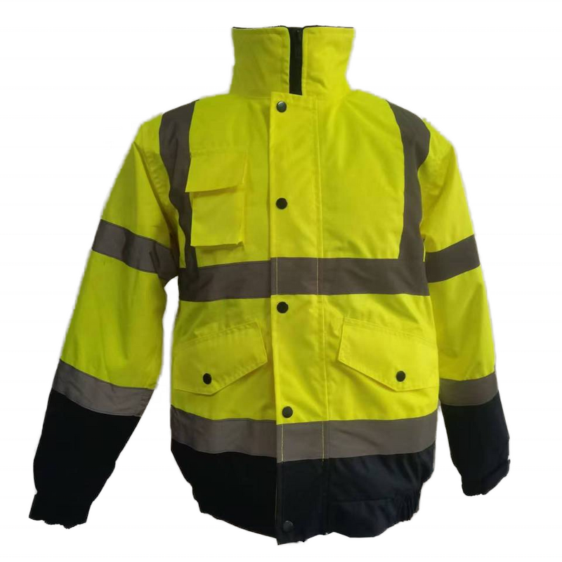 Safety Bomber Jacket Manufacturer - Hi Vis Reflective Customizable with Logo Nylon Stand Collar