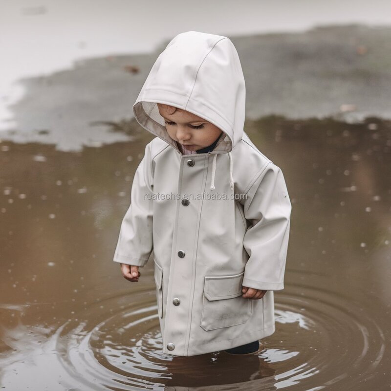 Kids Raincoat Manufacturer - White Lightweight Toddler Breathable Waterproof Outwear Stand Collar Outdoor