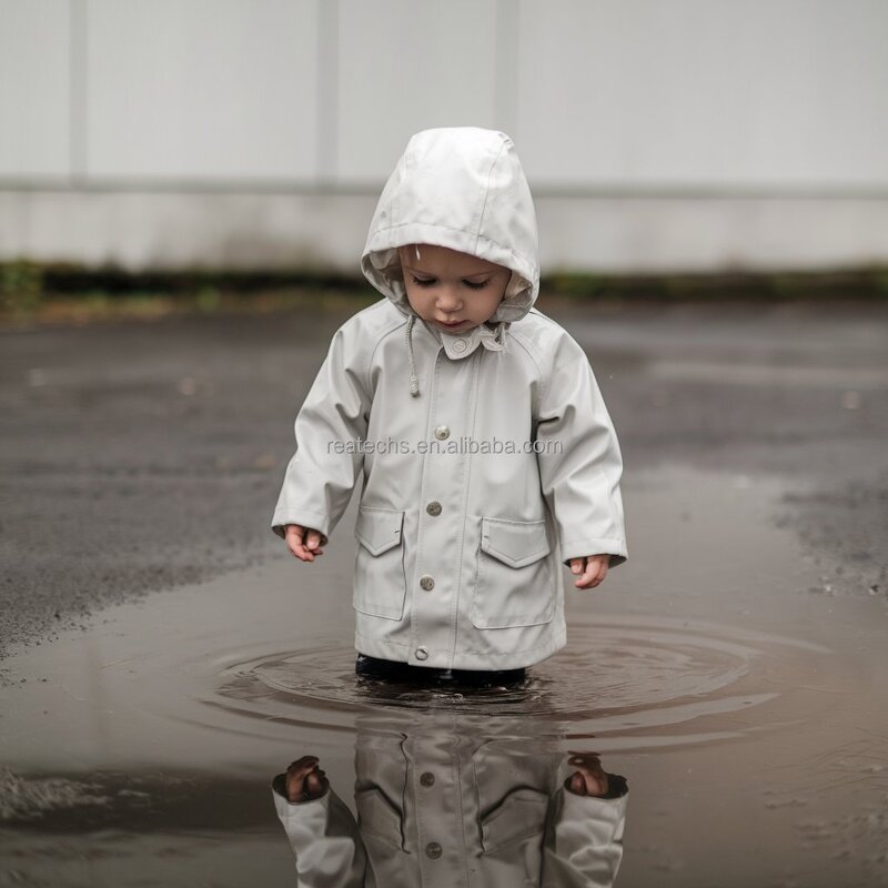 Kids Raincoat Manufacturer - White Lightweight Toddler Breathable Waterproof Outwear Stand Collar Outdoor