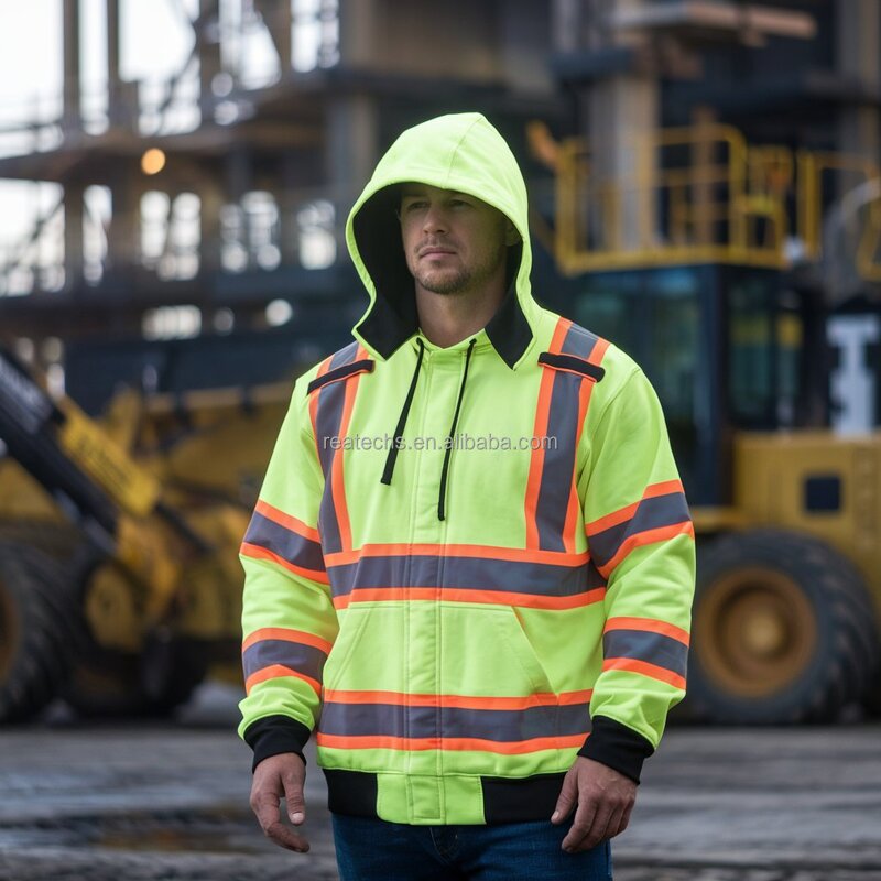 Safety Sweatshirt Manufacturer - High Visibility for Men Class 3 Reflective Zippered Hooded