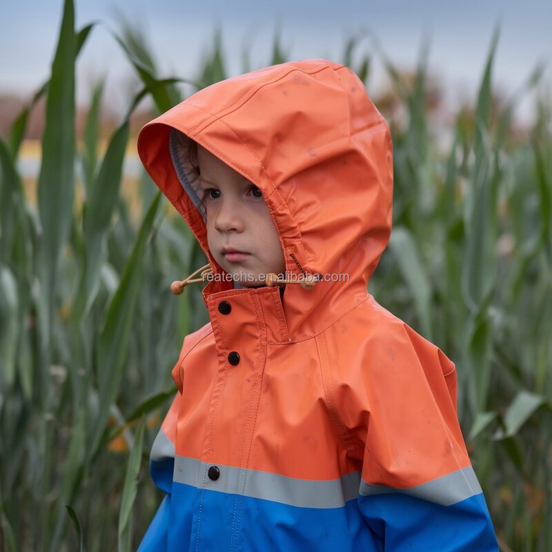 Waterproof Suit Manufacturer - Customized PU for Men and Children Windproof Breathable Orange Raincoat