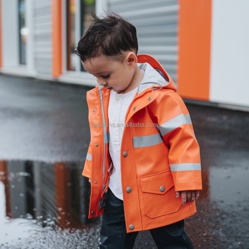 Waterproof Suit Manufacturer - Customized PU for Men and Children Windproof Breathable Orange Raincoat
