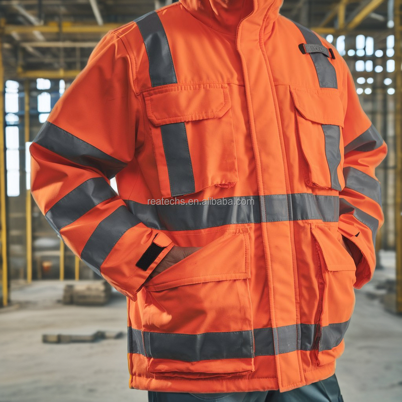 Workwear Jacket Manufacturer - Hi Vis Waterproof Recycled Polyester Construction with Parka Zipper