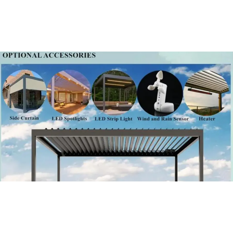 Bioclimatic Pergola Manufacturer - Modern Stylish with RGB Light Motorized Retractable Roof Waterproof Aluminum Louvered