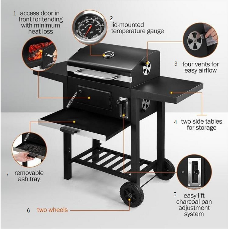American Camping Grill Manufacturer - Home Outdoor Barbecue Lar Double-Side Plate With Trolley for Smoking and Grilling