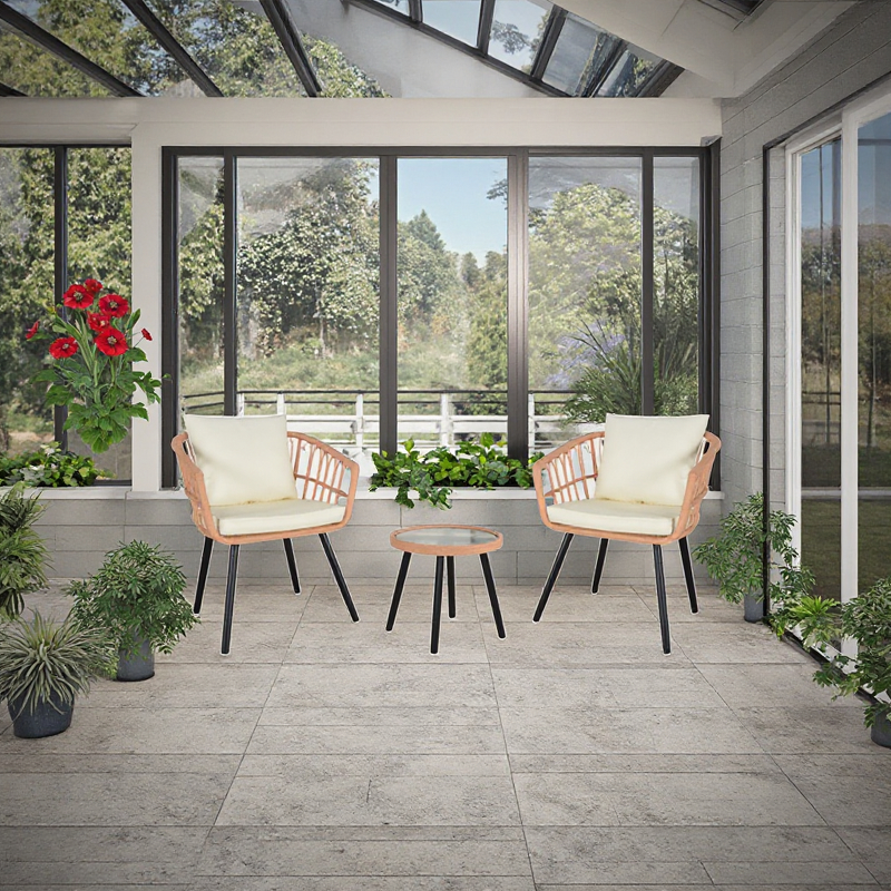 Patio Furniture Set Manufacturer - Modern 3pc Wicker PE Material Steel Frame for Outdoor Conversation for Apartment Home Office