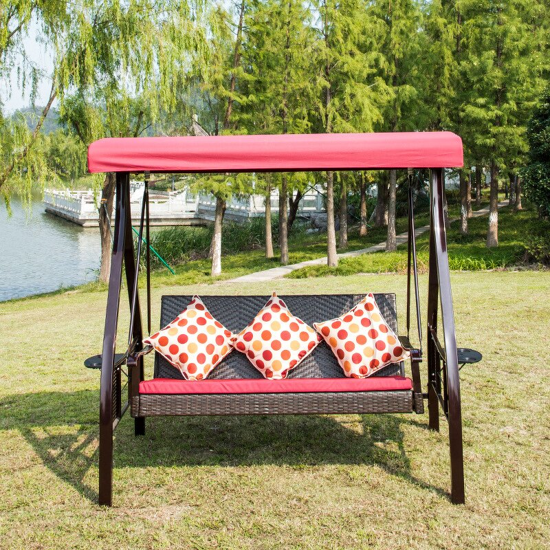 Garden Swing Chair Manufacturer - Wholesale Custom 3-Person Comfortable Hanging Swings Outdoor Rattan Patio with Canopy