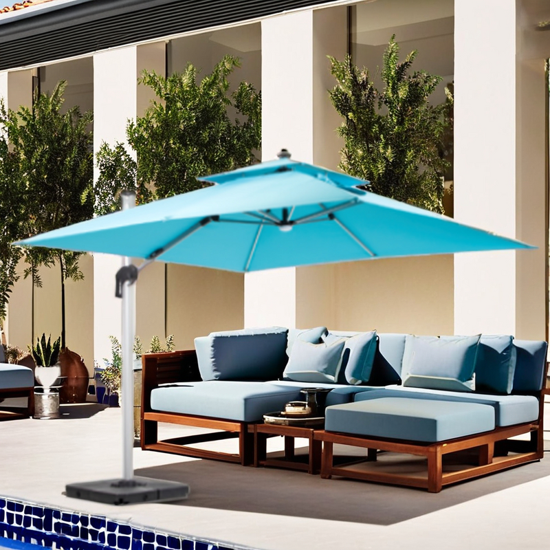 Outdoor Parasol Manufacturer - 3*3m Light Bar East Open Base 360 Rotation Single/Double Roof Sunshade Alum Cantilever Powder Coated