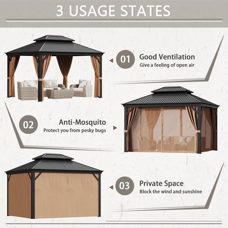 Outdoor Gazebo Manufacturer - Brown Arbours Patio Garden Stainless Steel Aluminum Alloy Poly Roof Hard Top Canopy