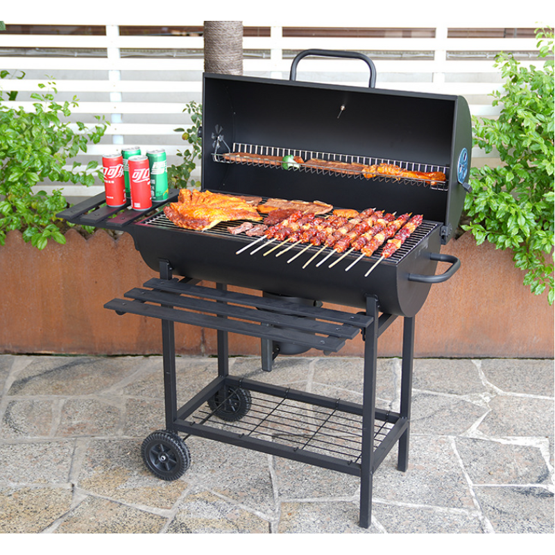 BBQ Smoker Manufacturer - Heavy-Duty Outdoor Kitchen Large Steel Barrel Grill with Lid Powder Coated Barbeque Trolley