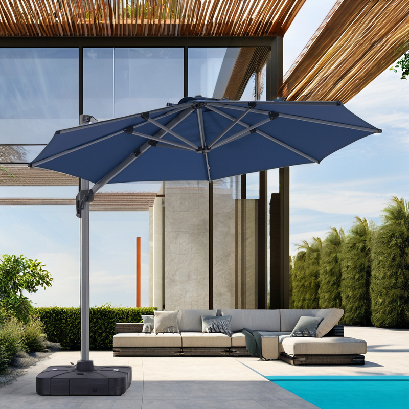 Roman Umbrella Manufacturer - Outdoor 3.5m Alum/Steel Garden Backyard Use Sunshade Cantilever Single Roof with Base 360 Rotation
