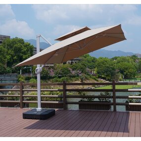 Patio Umbrella Manufacturer - Modern Hotel Outdoor Heavy-Duty Double Roof Big Cantilever Garden Fold Parasol