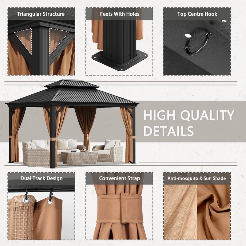 Outdoor Gazebo Manufacturer - Brown Arbours Patio Garden Stainless Steel Aluminum Alloy Poly Roof Hard Top Canopy