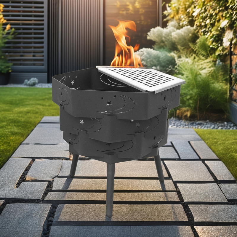 Fire Pit Manufacturer - Modern Premium Portable Powder Coated Steel Outdoor Heating Stove BBQ Smoker Combo Touch Control
