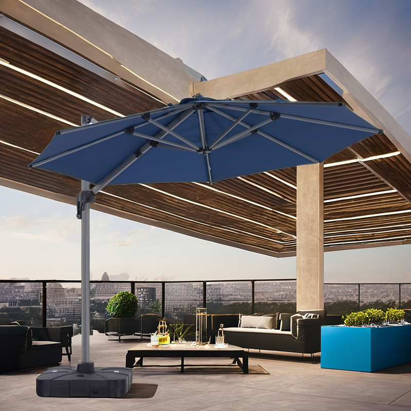 Roman Umbrella Manufacturer - Outdoor 3.5m Alum/Steel Garden Backyard Use Sunshade Cantilever Single Roof with Base 360 Rotation