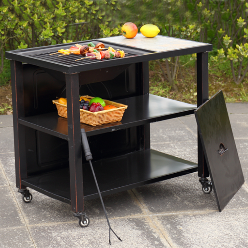 Outdoor Kitchen Cart Manufacturer - Bar Grill Dining Storage Hooks BBQ Serving Rolling Pizza Oven Table Adjustable Metal Steel