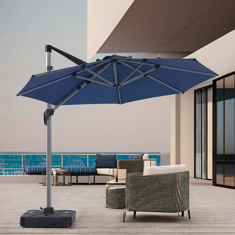 Roman Umbrella Manufacturer - Outdoor 3.5m Alum/Steel Garden Backyard Use Sunshade Cantilever Single Roof with Base 360 Rotation