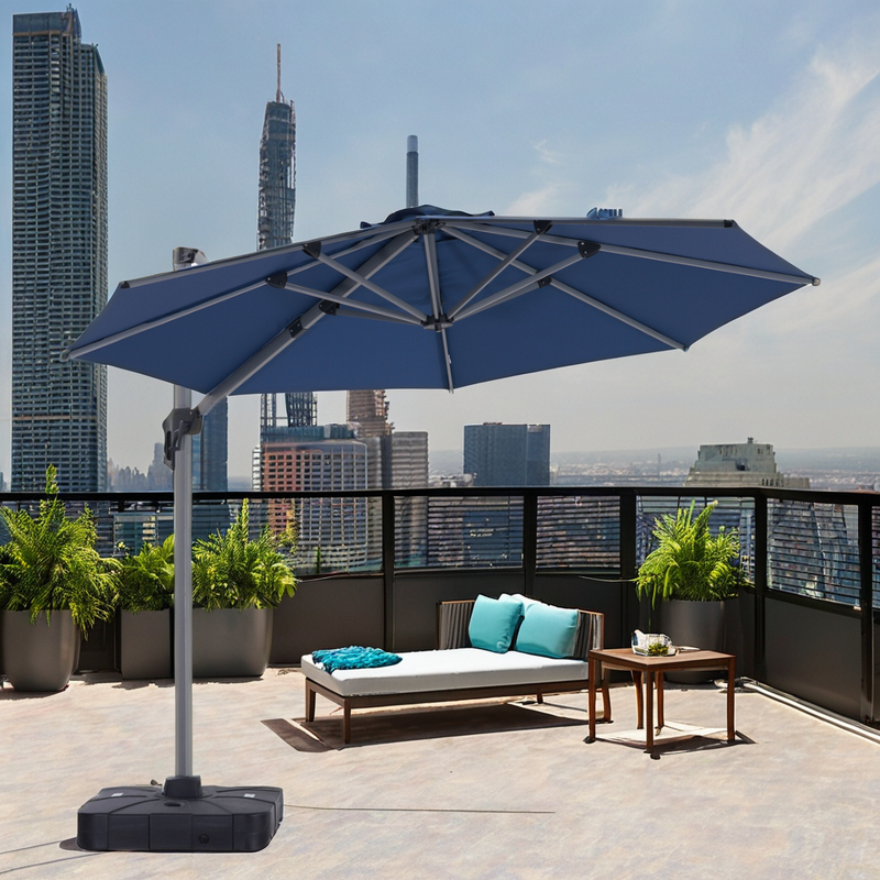 Roman Umbrella Manufacturer - Outdoor 3.5m Alum/Steel Garden Backyard Use Sunshade Cantilever Single Roof with Base 360 Rotation