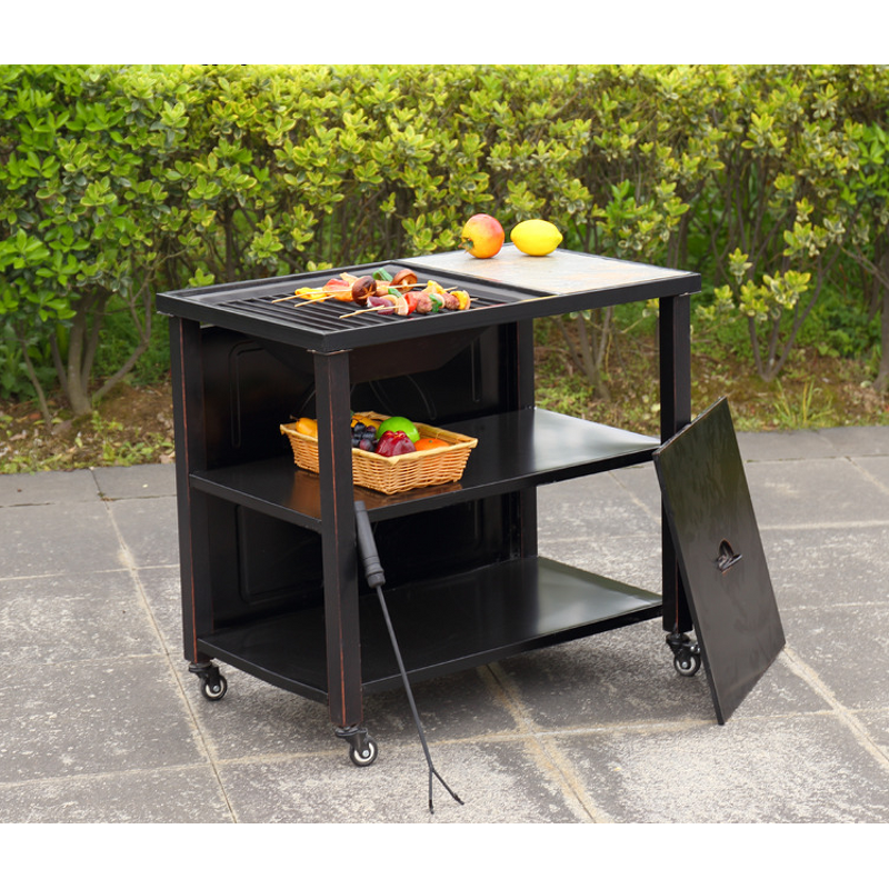 Outdoor Kitchen Cart Manufacturer - Bar Grill Dining Storage Hooks BBQ Serving Rolling Pizza Oven Table Adjustable Metal Steel