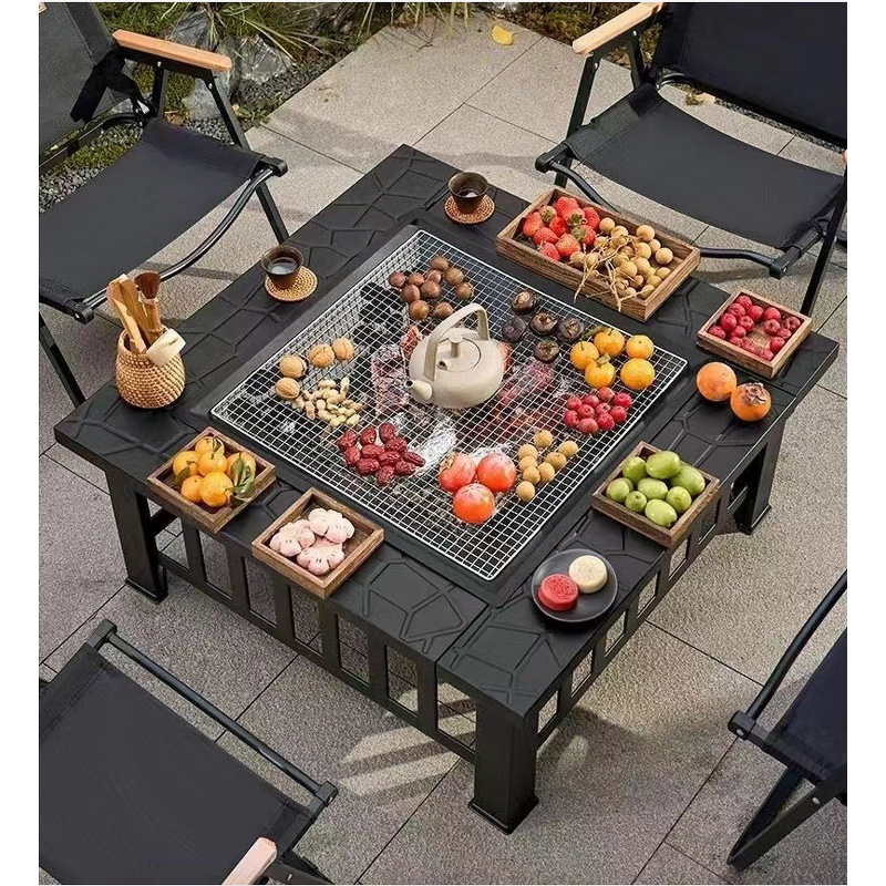 Charcoal Grill Manufacturer - Steel Powder Coated Full Set Outdoor Patio with Fireplace Tea Cooker Barbecue Table and Trolley