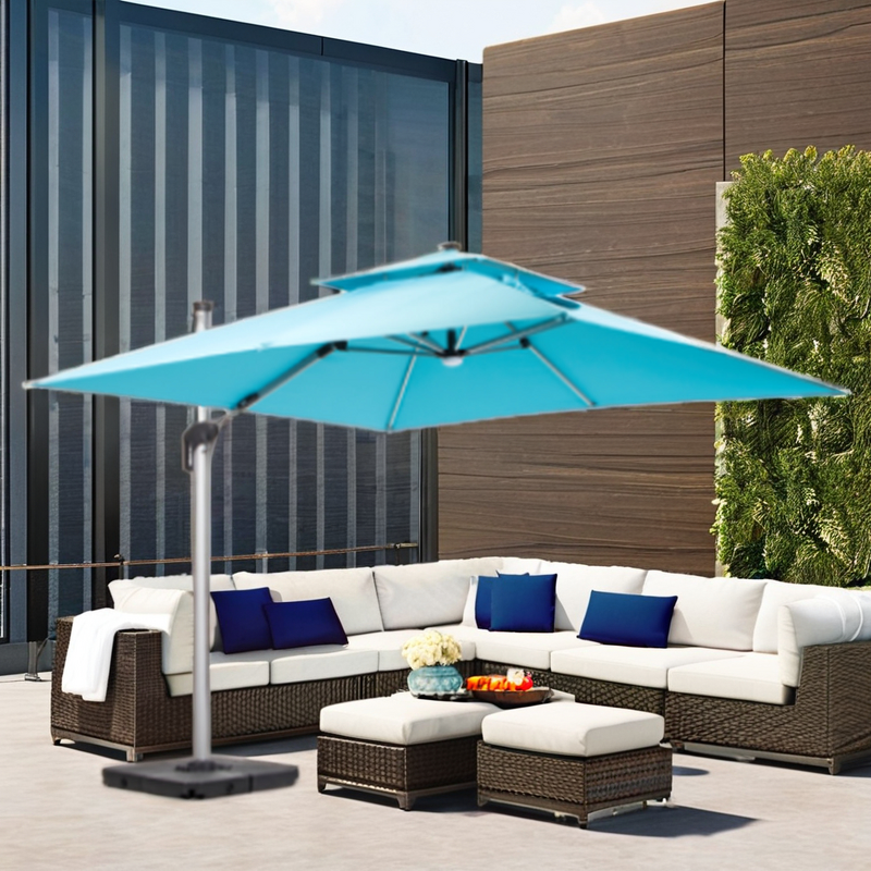 Outdoor Parasol Manufacturer - 3*3m Light Bar East Open Base 360 Rotation Single/Double Roof Sunshade Alum Cantilever Powder Coated