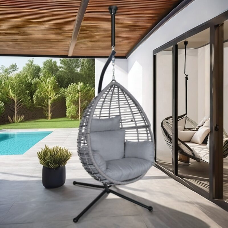 Hanging Chair Manufacturer - New Selling Outdoor Swing Eggshell Garden Patio Furniture Hanging Rattan Egg Chair With Stand