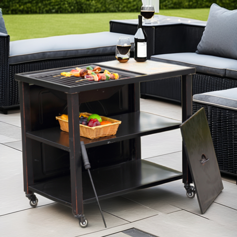 BBQ Grill Manufacturer - Smokeless Rolling Charcoal Barbecue Trolley Height Adjustable Fire Pit Trolley