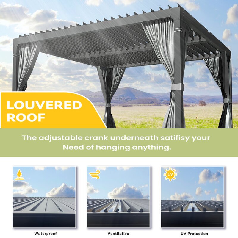 Bioclimatic Pergola Manufacturer - Outdoor Manual Aluminum Louvre Roof for Restaurants and Garage Sun Shade