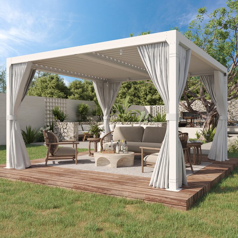 Bioclimatic Pergola Manufacturer - Outdoor Manual Aluminum Louvre Roof for Restaurants and Garage Sun Shade