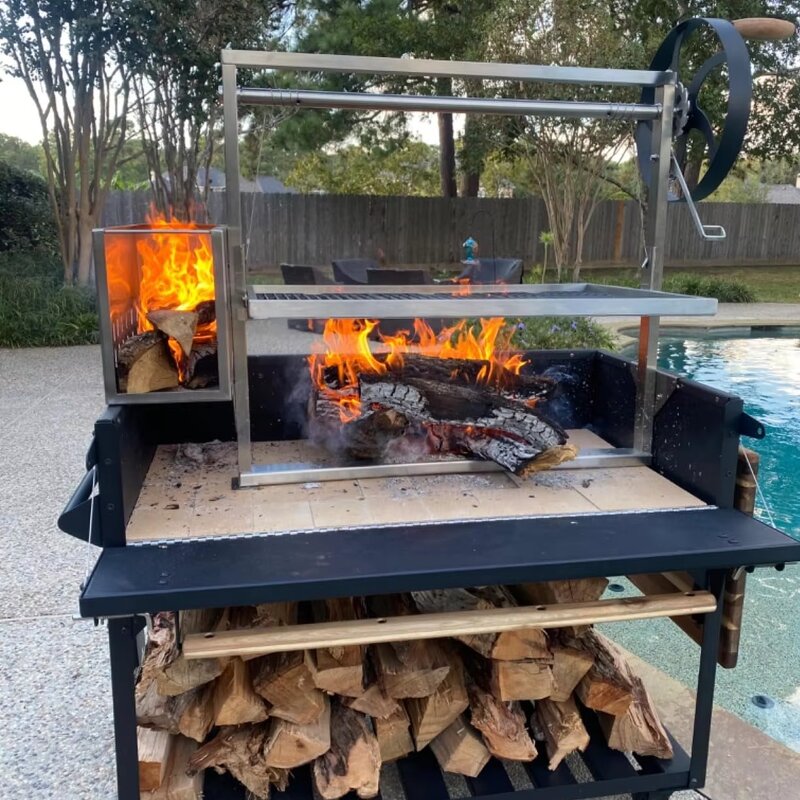 Argentine BBQ Grill Pit Manufacturer - Santa Maria Style High-Durable Steel Trolley for Indoor Camping Roasting & Baking