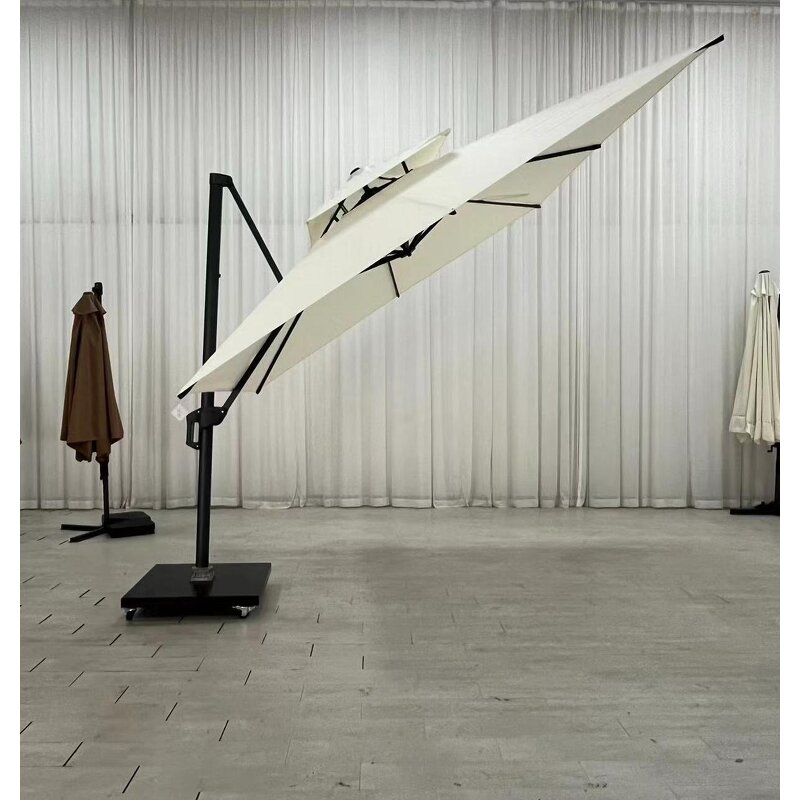 Hawaii Umbrella Manufacturer - 3*3m Outdoor Luxury Hotel Parasol Cantilever Big Size 360 Base Double Roof Waterproof Sunshade