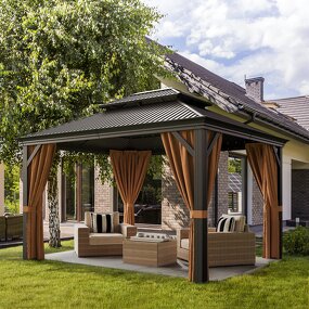 Outdoor Gazebo Manufacturer - Brown Arbours Patio Garden Stainless Steel Aluminum Alloy Poly Roof Hard Top Canopy