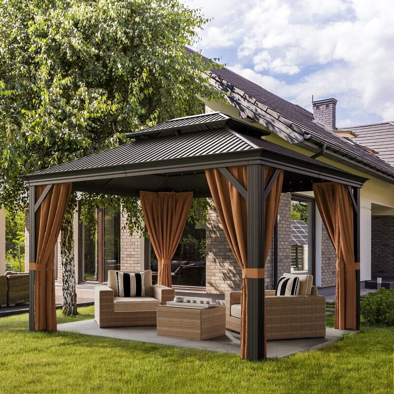 Outdoor Gazebo Manufacturer - Brown Arbours Patio Garden Stainless Steel Aluminum Alloy Poly Roof Hard Top Canopy