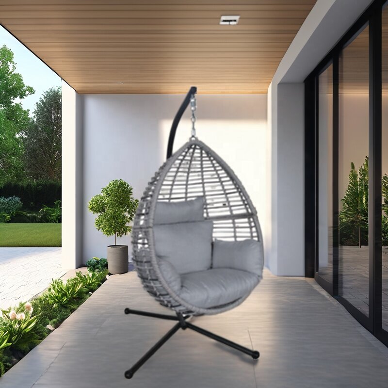 Hanging Chair Manufacturer - New Selling Outdoor Swing Eggshell Garden Patio Furniture Hanging Rattan Egg Chair With Stand