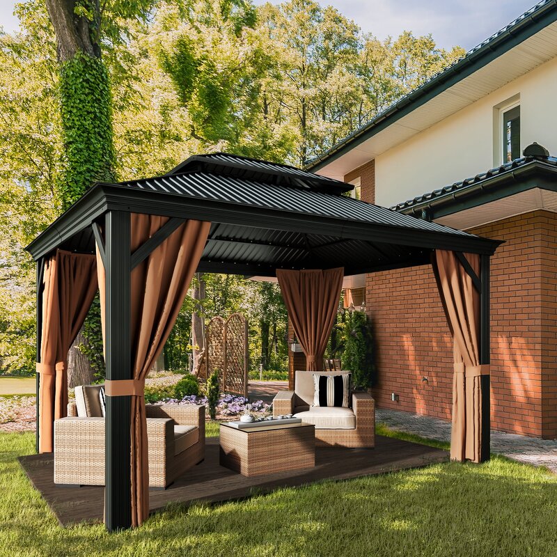 Outdoor Gazebo Manufacturer - Brown Arbours Patio Garden Stainless Steel Aluminum Alloy Poly Roof Hard Top Canopy