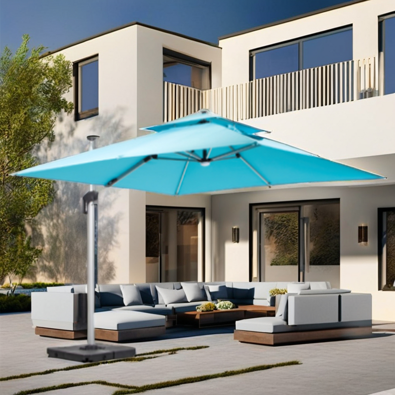 Outdoor Parasol Manufacturer - 3*3m Light Bar East Open Base 360 Rotation Single/Double Roof Sunshade Alum Cantilever Powder Coated