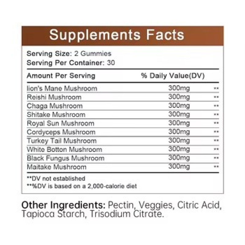 ODM/OEM Organic 10 Mushroom Mixed Gummies Improve Memory Enhance Focus Support Immunity Mushroom Gummies