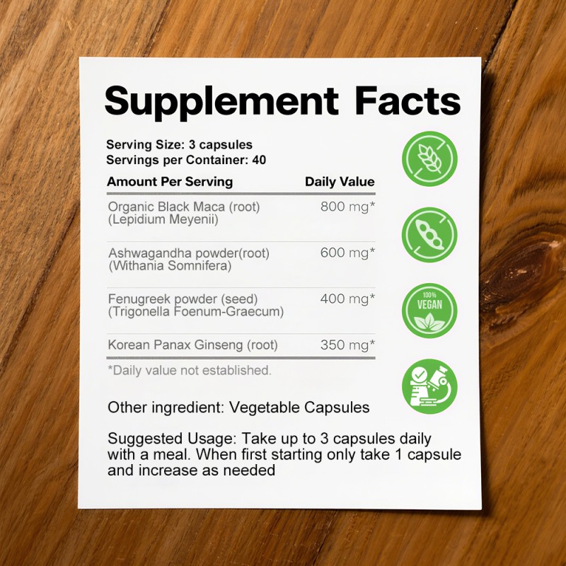 Private Label Black Maca & Ashwagandha Capsules Enhance Potency Relieve Stress Provides Energy Supports Immune Defense